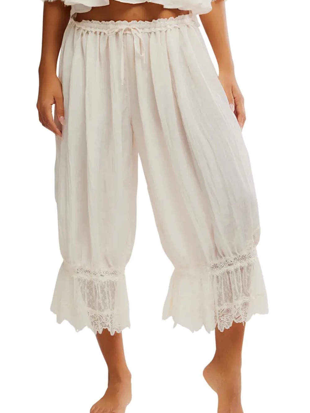 Free People Cream Lace-Trim Peasant Capris